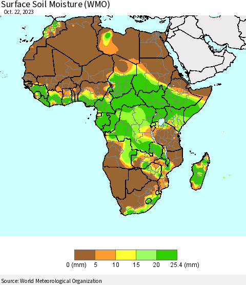 Africa Surface Soil Moisture (WMO) Thematic Map For 10/16/2023 - 10/22/2023