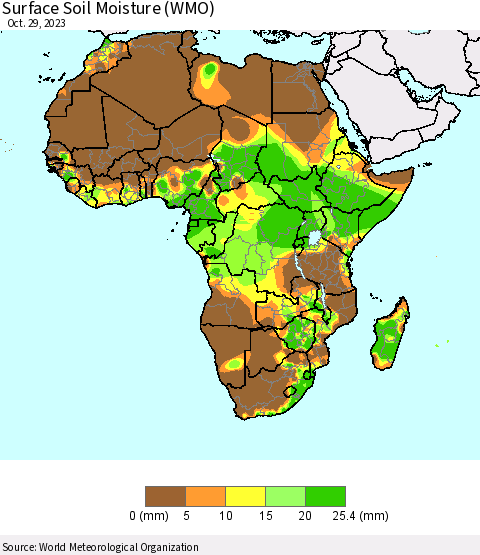 Africa Surface Soil Moisture (WMO) Thematic Map For 10/23/2023 - 10/29/2023