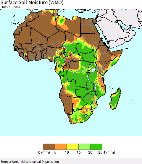 Africa Surface Soil Moisture (WMO) Thematic Map For 12/25/2023 - 12/31/2023