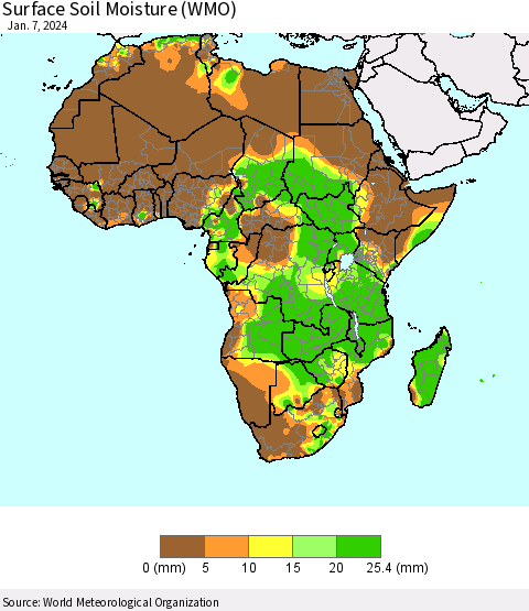 Africa Surface Soil Moisture (WMO) Thematic Map For 1/1/2024 - 1/7/2024