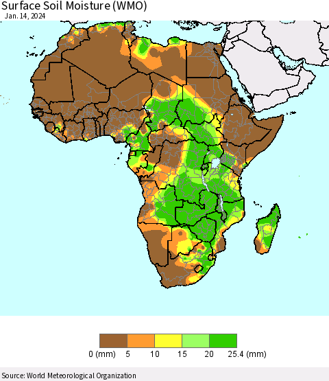 Africa Surface Soil Moisture (WMO) Thematic Map For 1/8/2024 - 1/14/2024
