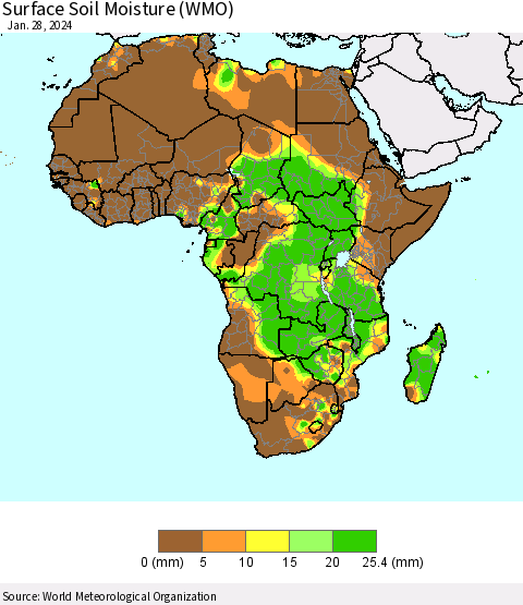 Africa Surface Soil Moisture (WMO) Thematic Map For 1/22/2024 - 1/28/2024