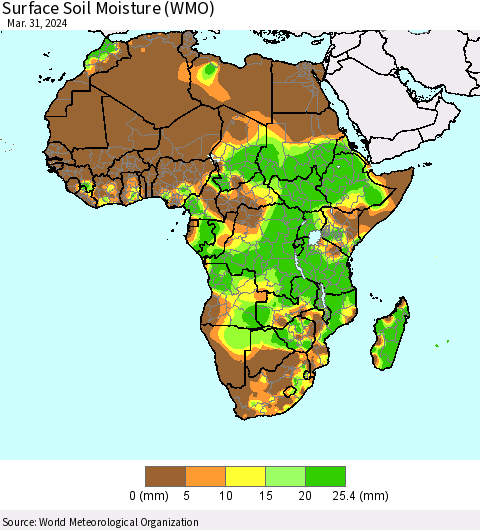 Africa Surface Soil Moisture (WMO) Thematic Map For 3/25/2024 - 3/31/2024