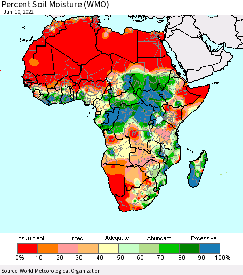 Africa Percent Soil Moisture (WMO) Thematic Map For 6/6/2022 - 6/10/2022