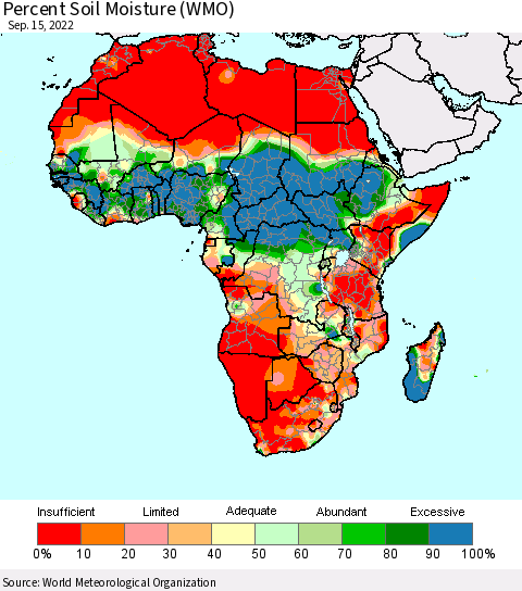 Africa Percent Soil Moisture (WMO) Thematic Map For 9/11/2022 - 9/15/2022