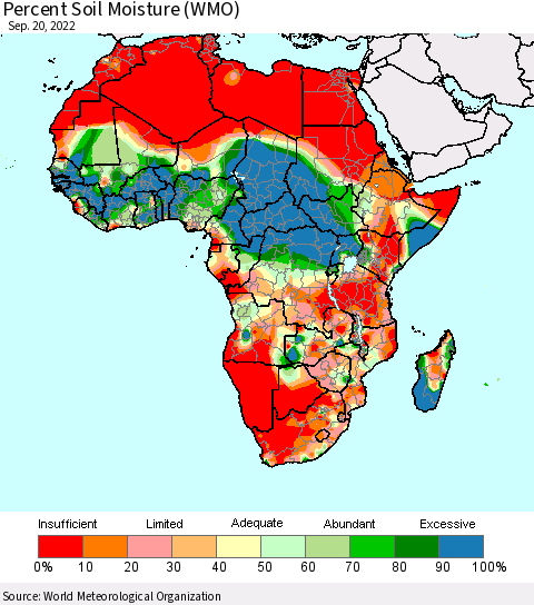 Africa Percent Soil Moisture (WMO) Thematic Map For 9/16/2022 - 9/20/2022