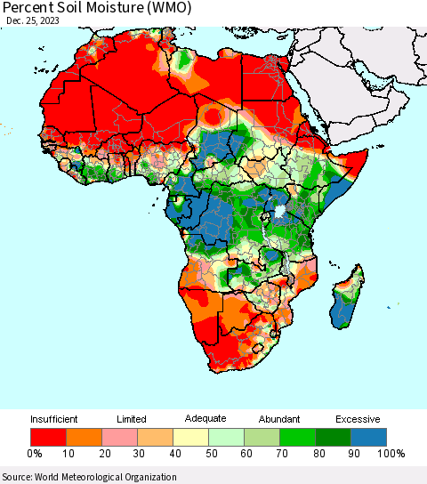 Africa Percent Soil Moisture (WMO) Thematic Map For 12/21/2023 - 12/25/2023