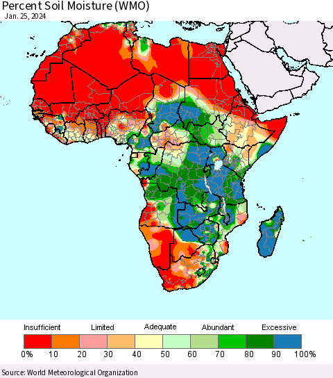 Africa Percent Soil Moisture (WMO) Thematic Map For 1/21/2024 - 1/25/2024