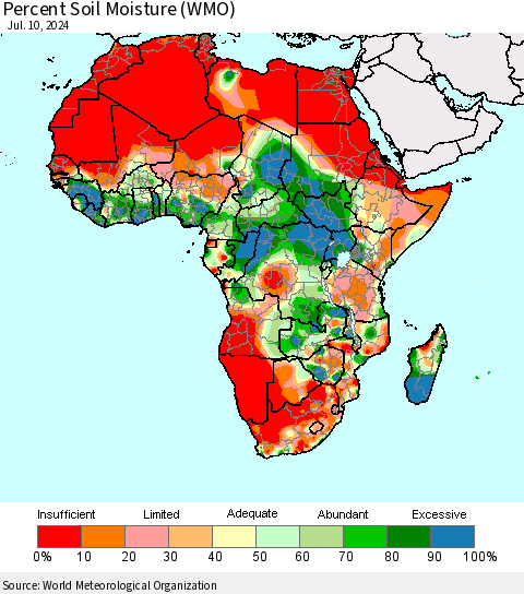 Africa Percent Soil Moisture (WMO) Thematic Map For 7/6/2024 - 7/10/2024