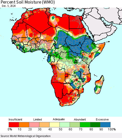 Africa Percent Soil Moisture (WMO) Thematic Map For 12/1/2024 - 12/5/2024