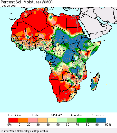 Africa Percent Soil Moisture (WMO) Thematic Map For 12/16/2024 - 12/20/2024