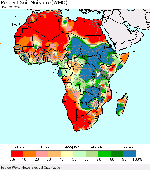 Africa Percent Soil Moisture (WMO) Thematic Map For 12/21/2024 - 12/25/2024