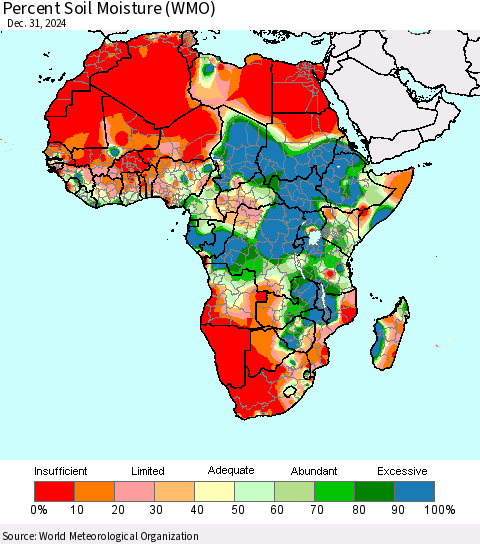 Africa Percent Soil Moisture (WMO) Thematic Map For 12/26/2024 - 12/31/2024