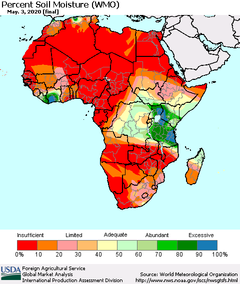 Africa Percent Soil Moisture (WMO) Thematic Map For 4/27/2020 - 5/3/2020