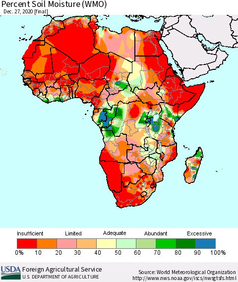 Africa Percent Soil Moisture (WMO) Thematic Map For 12/21/2020 - 12/27/2020