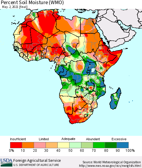 Africa Percent Soil Moisture (WMO) Thematic Map For 4/26/2021 - 5/2/2021