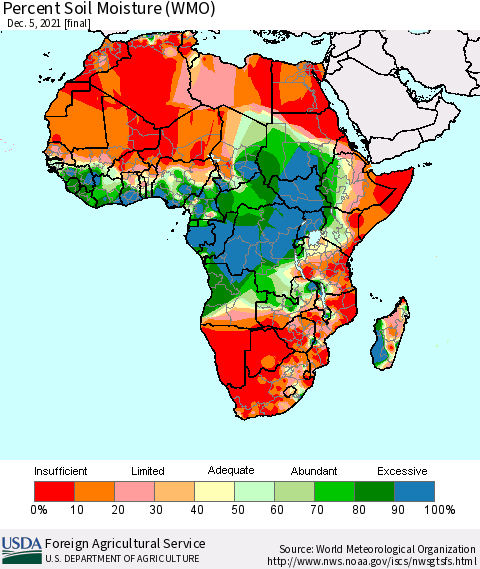 Africa Percent Soil Moisture (WMO) Thematic Map For 11/29/2021 - 12/5/2021