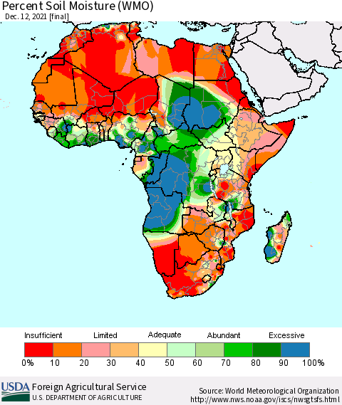 Africa Percent Soil Moisture (WMO) Thematic Map For 12/6/2021 - 12/12/2021