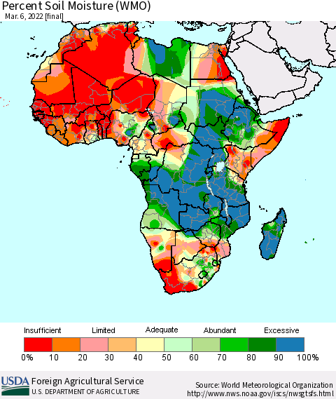 Africa Percent Soil Moisture (WMO) Thematic Map For 2/28/2022 - 3/6/2022