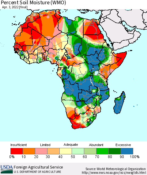 Africa Percent Soil Moisture (WMO) Thematic Map For 3/28/2022 - 4/3/2022