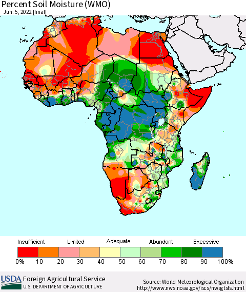 Africa Percent Soil Moisture (WMO) Thematic Map For 5/30/2022 - 6/5/2022