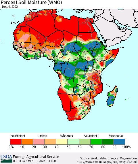 Africa Percent Soil Moisture (WMO) Thematic Map For 11/28/2022 - 12/4/2022