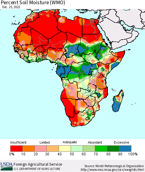 Africa Percent Soil Moisture (WMO) Thematic Map For 12/19/2022 - 12/25/2022