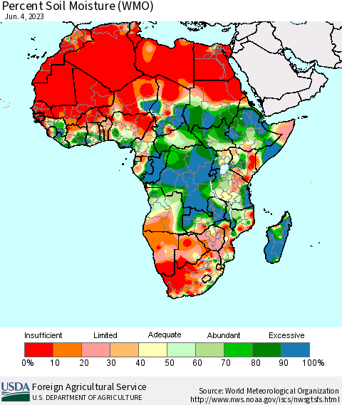 Africa Percent Soil Moisture (WMO) Thematic Map For 5/29/2023 - 6/4/2023
