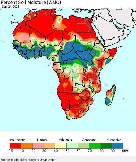 Africa Percent Soil Moisture (WMO) Thematic Map For 9/18/2023 - 9/24/2023