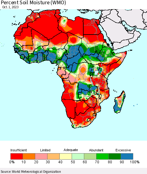 Africa Percent Soil Moisture (WMO) Thematic Map For 9/25/2023 - 10/1/2023