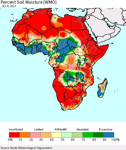Africa Percent Soil Moisture (WMO) Thematic Map For 10/2/2023 - 10/8/2023