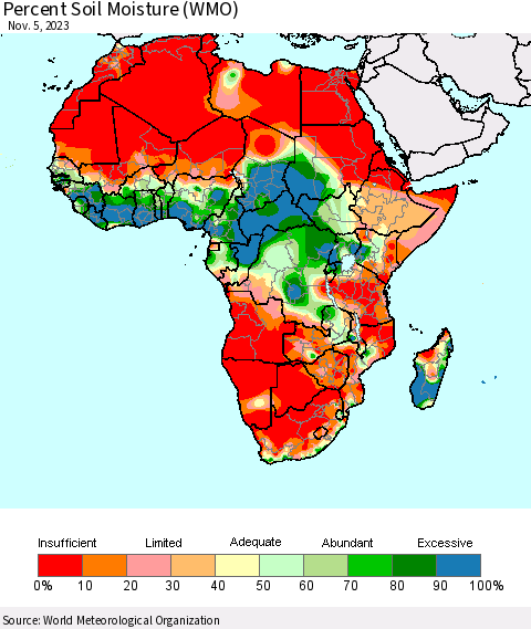 Africa Percent Soil Moisture (WMO) Thematic Map For 10/30/2023 - 11/5/2023