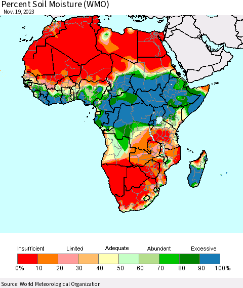 Africa Percent Soil Moisture (WMO) Thematic Map For 11/13/2023 - 11/19/2023