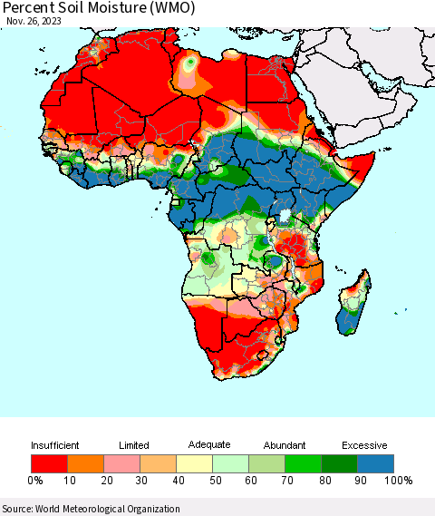 Africa Percent Soil Moisture (WMO) Thematic Map For 11/20/2023 - 11/26/2023