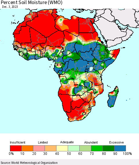 Africa Percent Soil Moisture (WMO) Thematic Map For 11/27/2023 - 12/3/2023