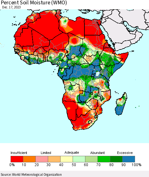 Africa Percent Soil Moisture (WMO) Thematic Map For 12/11/2023 - 12/17/2023