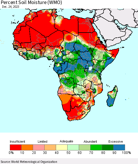 Africa Percent Soil Moisture (WMO) Thematic Map For 12/18/2023 - 12/24/2023