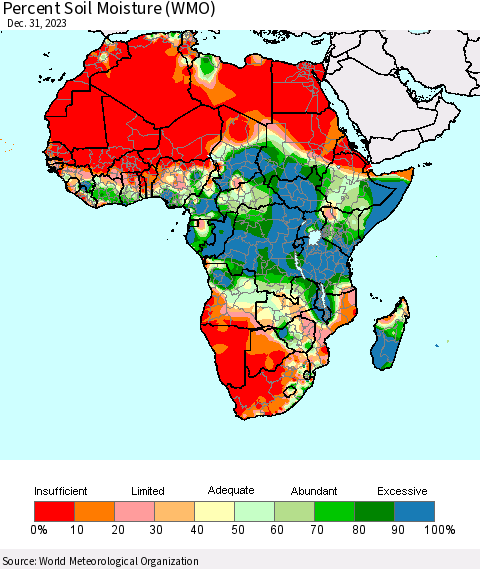 Africa Percent Soil Moisture (WMO) Thematic Map For 12/25/2023 - 12/31/2023