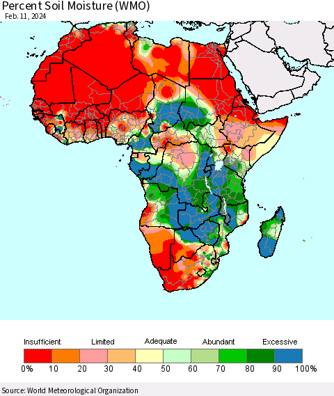 Africa Percent Soil Moisture (WMO) Thematic Map For 2/5/2024 - 2/11/2024