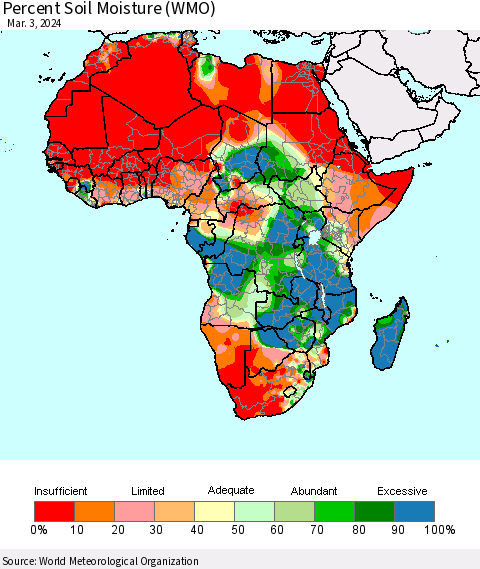 Africa Percent Soil Moisture (WMO) Thematic Map For 2/26/2024 - 3/3/2024