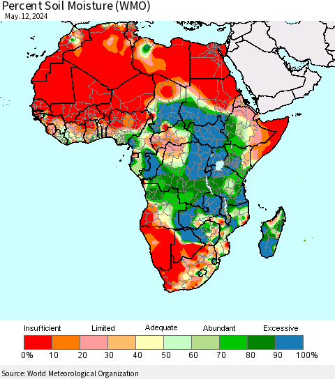 Africa Percent Soil Moisture (WMO) Thematic Map For 5/6/2024 - 5/12/2024