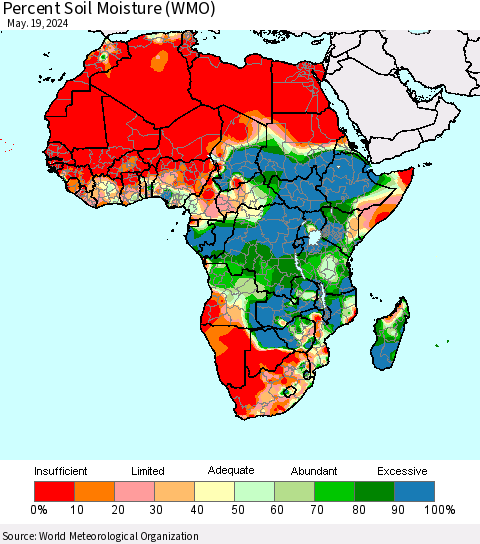 Africa Percent Soil Moisture (WMO) Thematic Map For 5/13/2024 - 5/19/2024