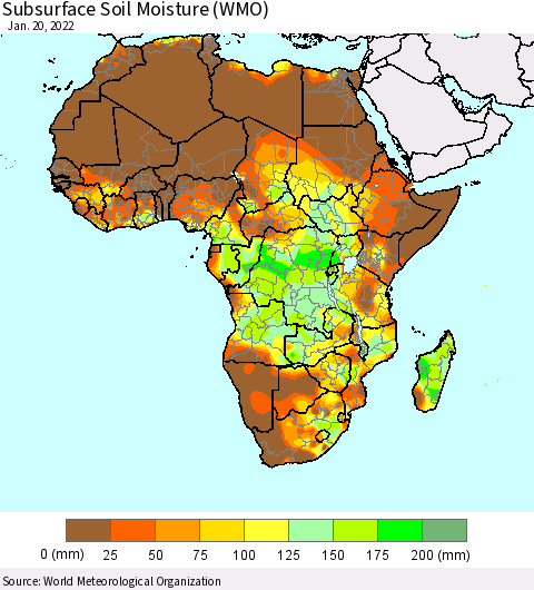 Africa Subsurface Soil Moisture (WMO) Thematic Map For 1/16/2022 - 1/20/2022