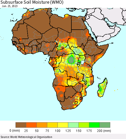 Africa Subsurface Soil Moisture (WMO) Thematic Map For 1/21/2023 - 1/25/2023