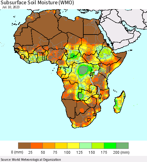 Africa Subsurface Soil Moisture (WMO) Thematic Map For 7/6/2023 - 7/10/2023