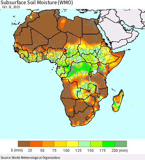 Africa Subsurface Soil Moisture (WMO) Thematic Map For 10/26/2023 - 10/31/2023