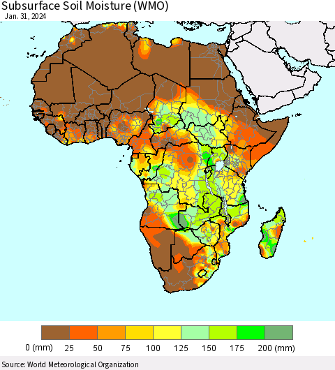 Africa Subsurface Soil Moisture (WMO) Thematic Map For 1/26/2024 - 1/31/2024