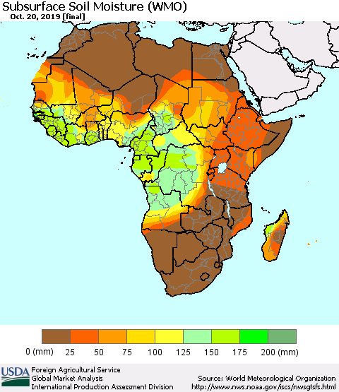 Africa Subsurface Soil Moisture (WMO) Thematic Map For 10/14/2019 - 10/20/2019