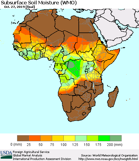 Africa Subsurface Soil Moisture (WMO) Thematic Map For 10/21/2019 - 10/27/2019