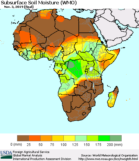 Africa Subsurface Soil Moisture (WMO) Thematic Map For 10/28/2019 - 11/3/2019